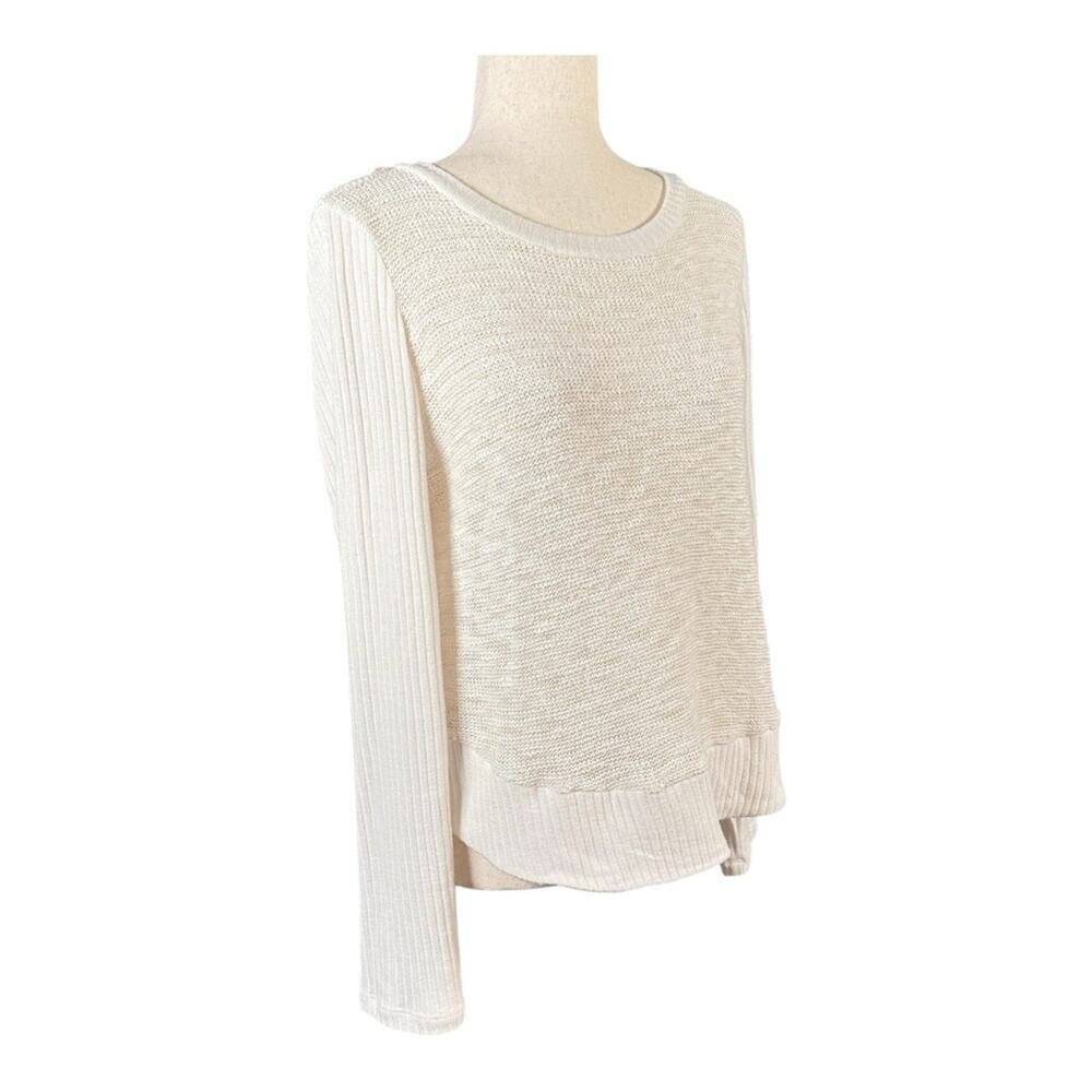 Splendid White Knit Sweater Preppy Minimalist Top Cream Large L